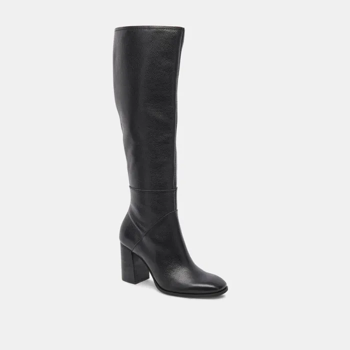 Dolce Vita Fynn Wide Calf Boots Onyx Leather Women Boots and Booties