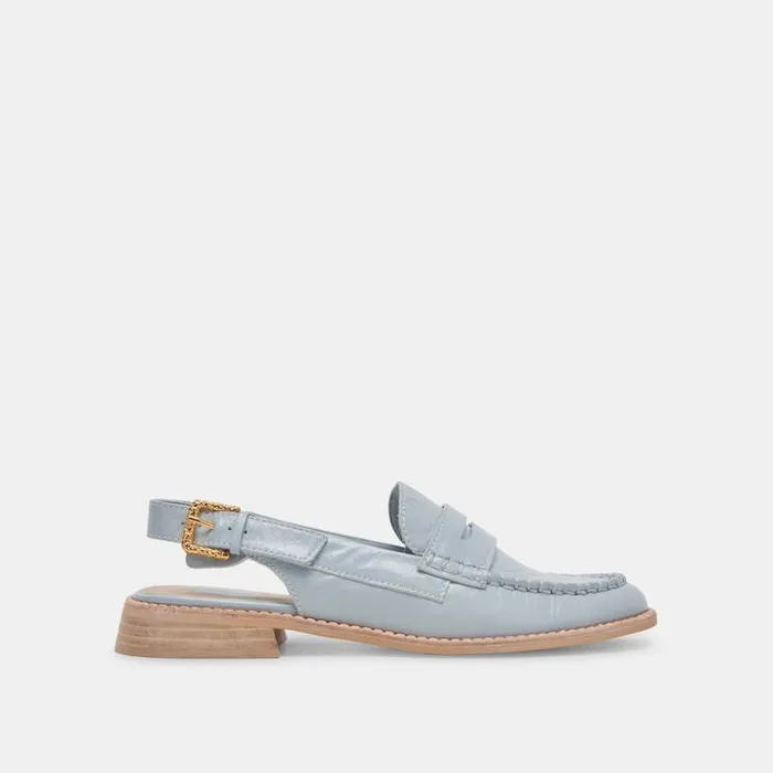 Dolce Vita Hardi Loafers Sky Blue Crinkle Patent Women Flats and Loafers