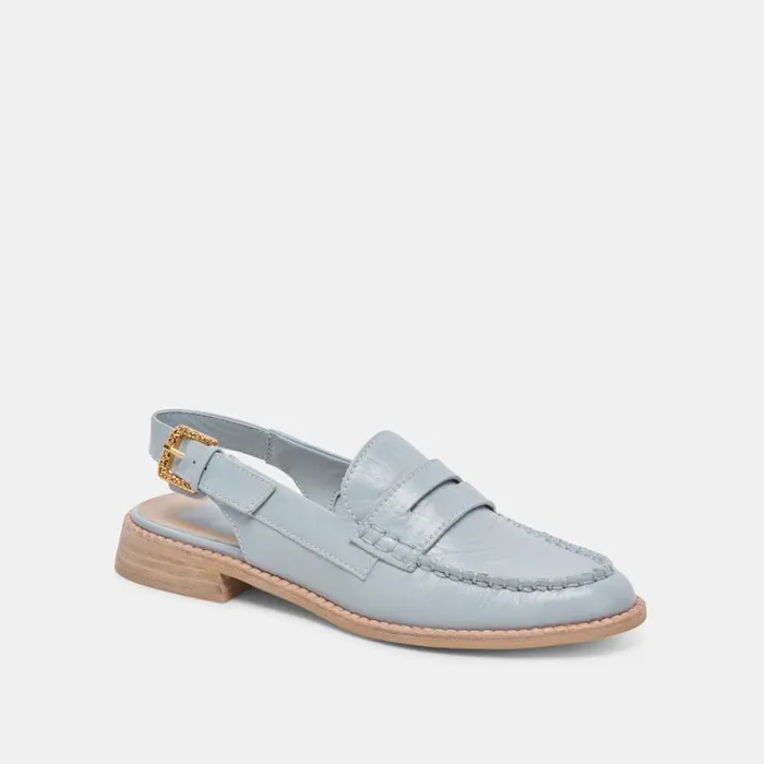 Dolce Vita Hardi Loafers Sky Blue Crinkle Patent Women Flats and Loafers