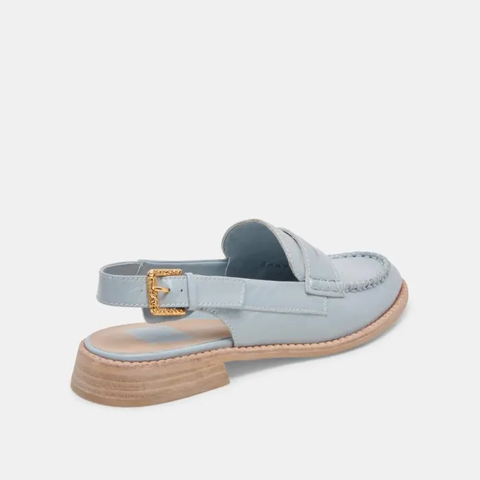 Dolce Vita Hardi Loafers Sky Blue Crinkle Patent Women Flats and Loafers