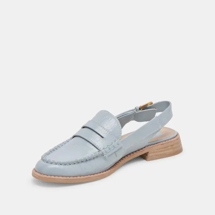 Dolce Vita Hardi Loafers Sky Blue Crinkle Patent Women Flats and Loafers