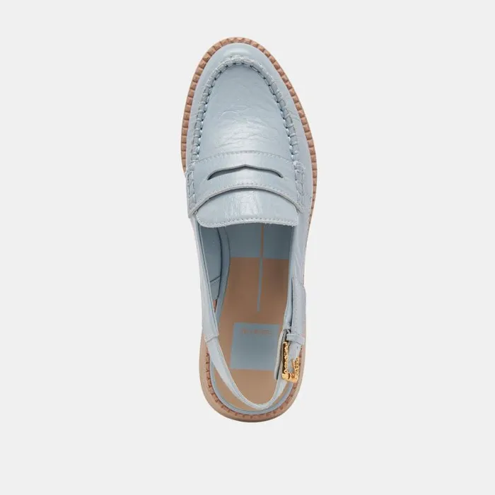 Dolce Vita Hardi Loafers Sky Blue Crinkle Patent Women Flats and Loafers