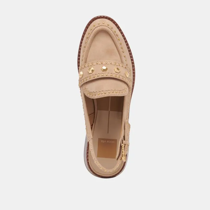 Dolce Vita Hardi Stud Loafers Camel Suede Women Flats and Loafers