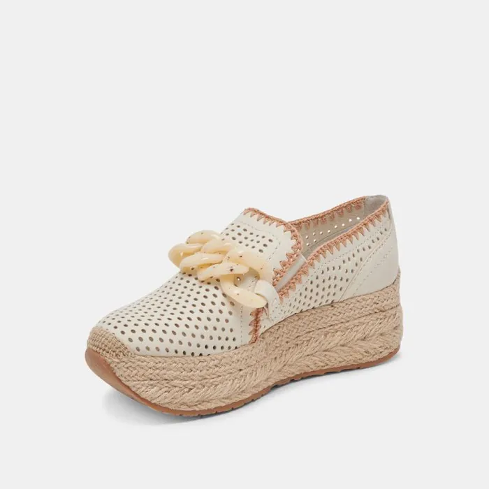 Dolce Vita Jhenee Espadrille Sneakers Ivory Perforated Nubuck Women Sneakers
