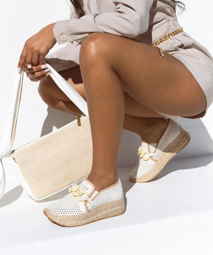 Dolce Vita Jhenee Espadrille Sneakers Ivory Perforated Nubuck Women Sneakers