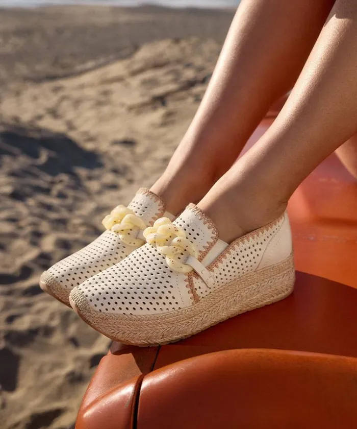 Dolce Vita Jhenee Espadrille Sneakers Ivory Perforated Nubuck Women Sneakers