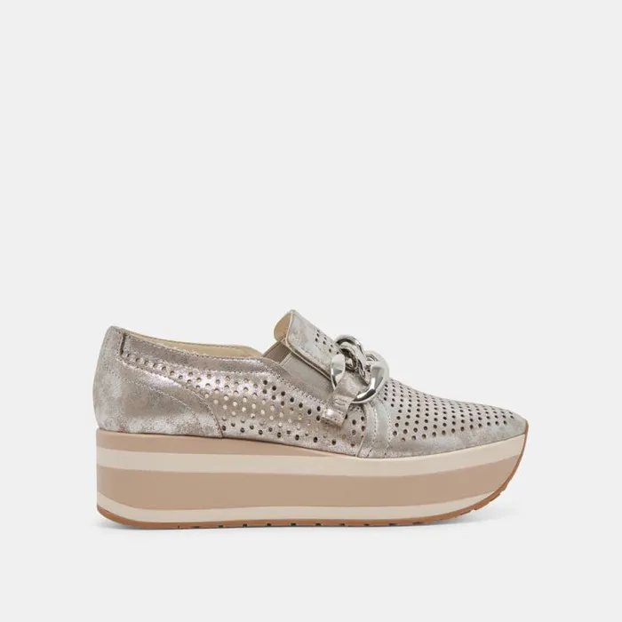 Dolce Vita Jhenee Perforated Sneakers Silver Nubuck Women Flats and Loafers