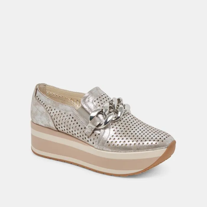 Dolce Vita Jhenee Perforated Sneakers Silver Nubuck Women Flats and Loafers