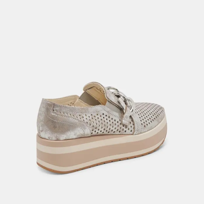 Dolce Vita Jhenee Perforated Sneakers Silver Nubuck Women Flats and Loafers