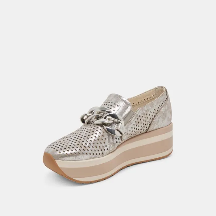 Dolce Vita Jhenee Perforated Sneakers Silver Nubuck Women Flats and Loafers