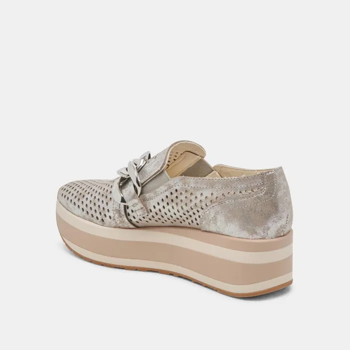Dolce Vita Jhenee Perforated Sneakers Silver Nubuck Women Flats and Loafers