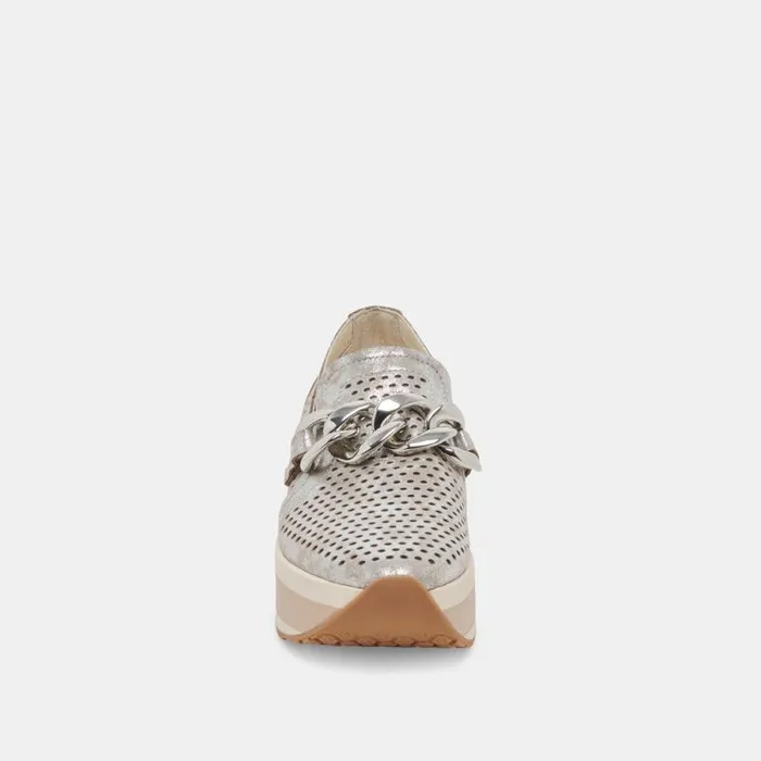 Dolce Vita Jhenee Perforated Sneakers Silver Nubuck Women Flats and Loafers