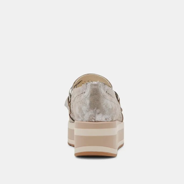 Dolce Vita Jhenee Perforated Sneakers Silver Nubuck Women Flats and Loafers