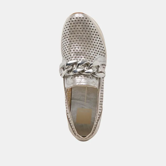 Dolce Vita Jhenee Perforated Sneakers Silver Nubuck Women Flats and Loafers