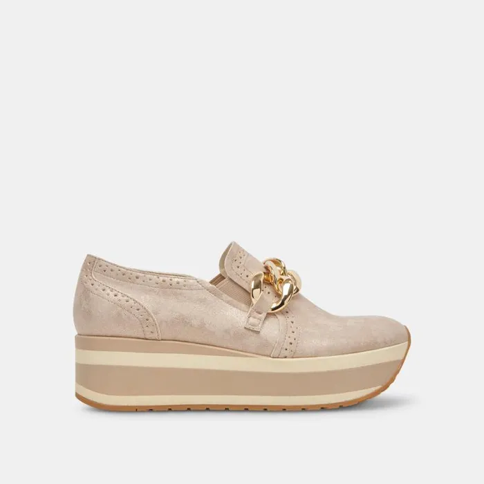 Dolce Vita Jhenee Sneakers Light Gold Nubuck Women Flats and Loafers