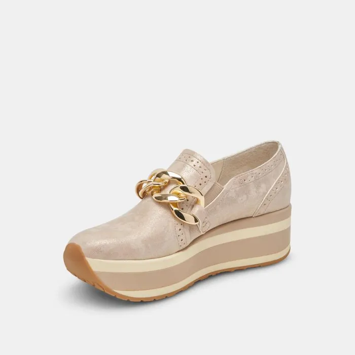 Dolce Vita Jhenee Sneakers Light Gold Nubuck Women Flats and Loafers