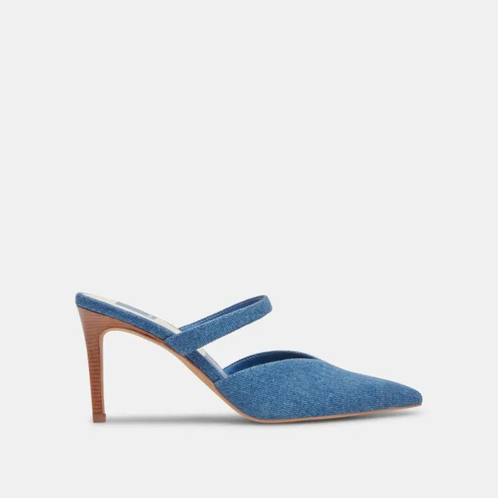Dolce Vita Kanika Heels Blue Denim Women Mules and Clogs