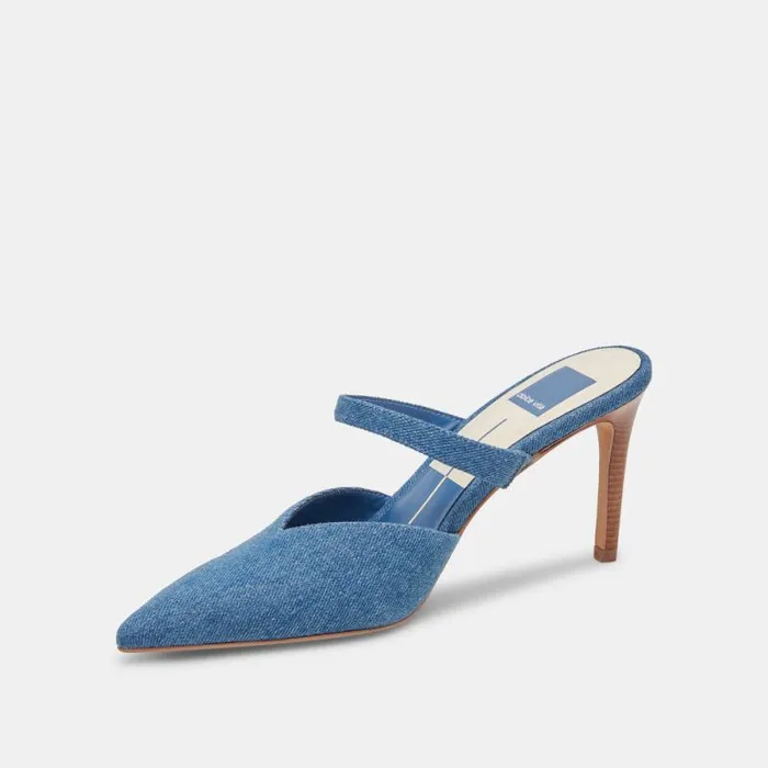 Dolce Vita Kanika Heels Blue Denim Women Mules and Clogs