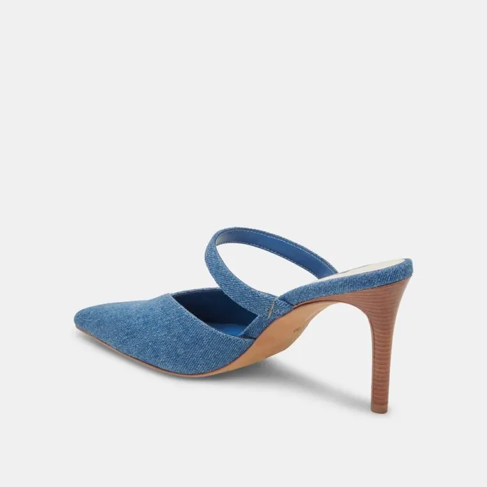 Dolce Vita Kanika Heels Blue Denim Women Mules and Clogs