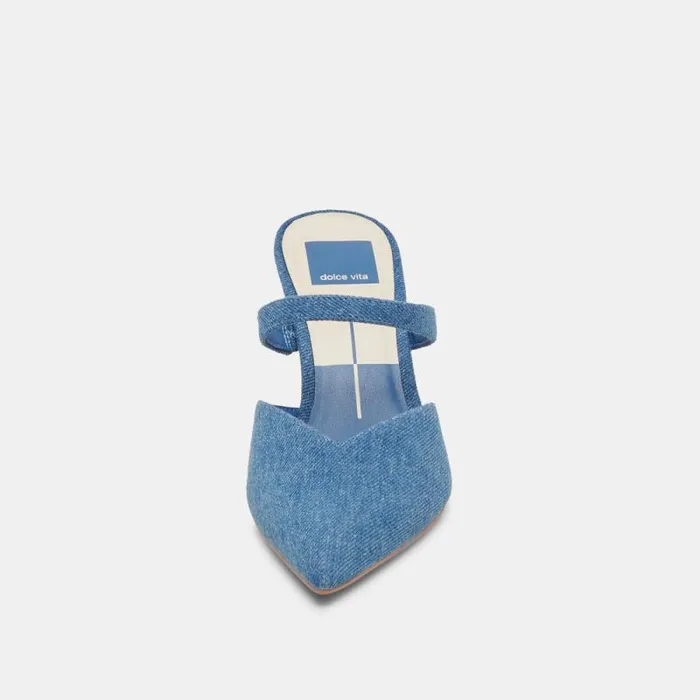 Dolce Vita Kanika Heels Blue Denim Women Mules and Clogs