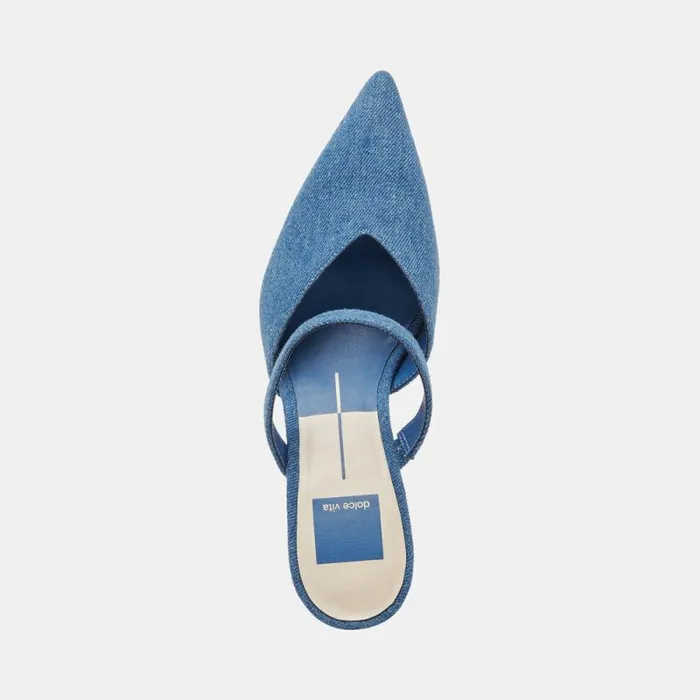 Dolce Vita Kanika Heels Blue Denim Women Mules and Clogs