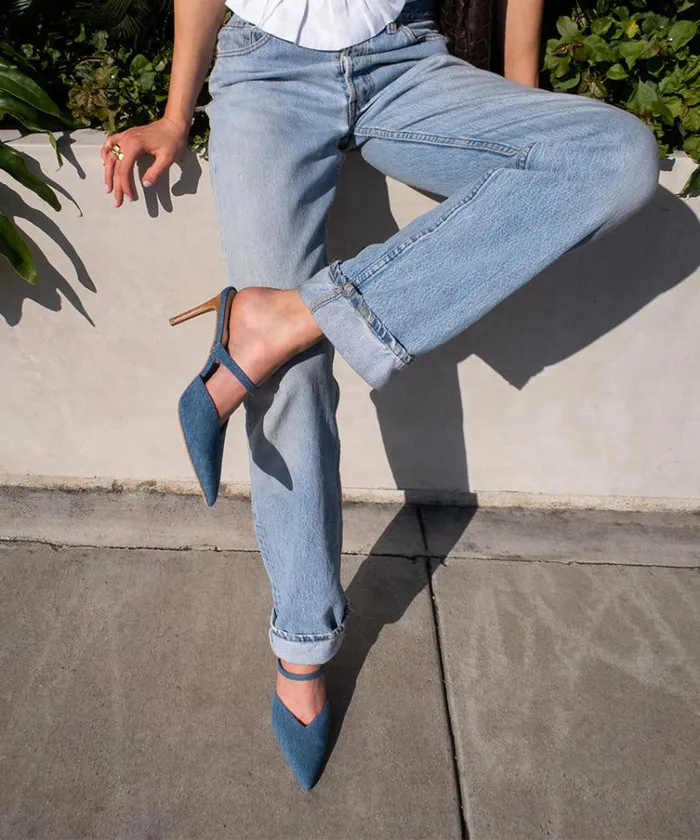 Dolce Vita Kanika Heels Blue Denim Women Mules and Clogs