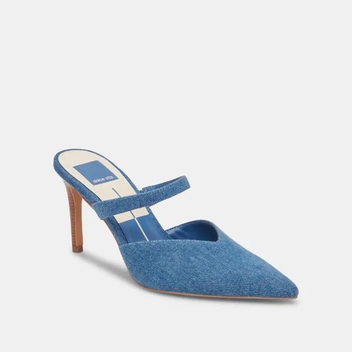 Dolce Vita Kanika Heels Blue Denim Women Mules and Clogs