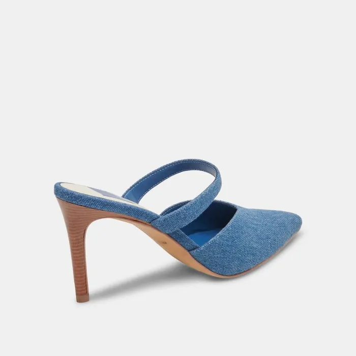 Dolce Vita Kanika Heels Blue Denim Women Mules and Clogs
