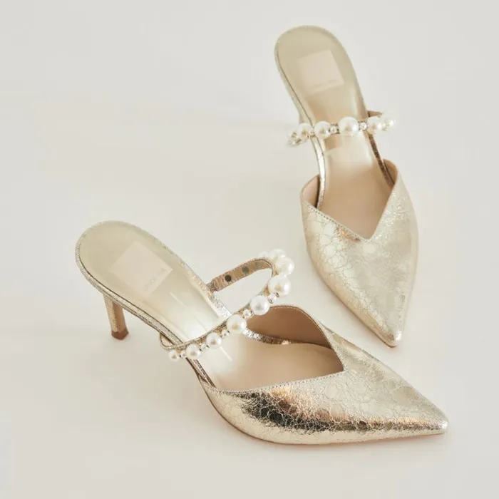 Dolce Vita Kanika Heels Vintage Gold Pearls Women Mules and Clogs