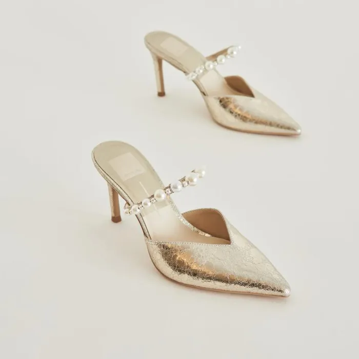 Dolce Vita Kanika Heels Vintage Gold Pearls Women Mules and Clogs
