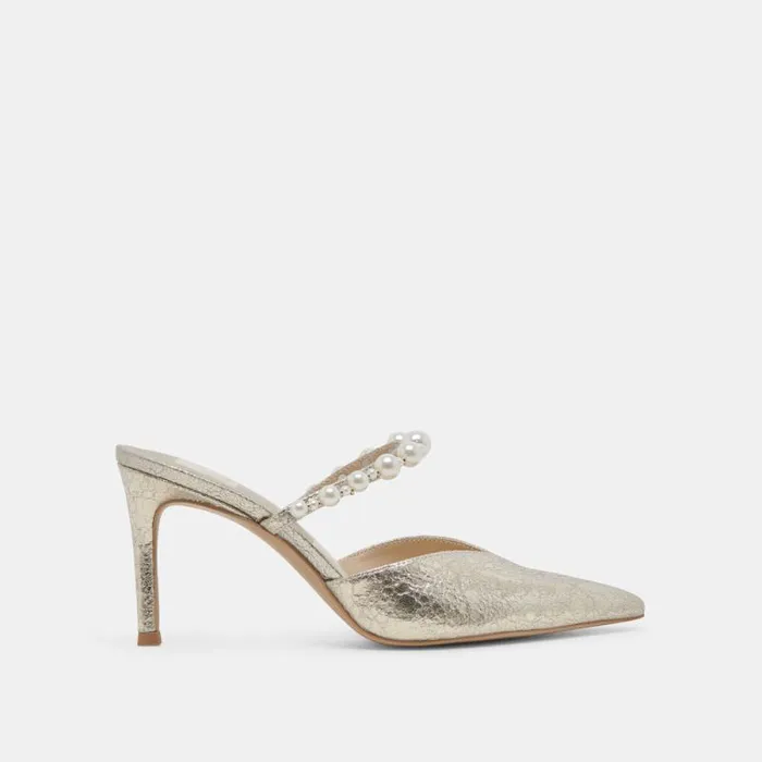 Dolce Vita Kanika Heels Vintage Gold Pearls Women Mules and Clogs