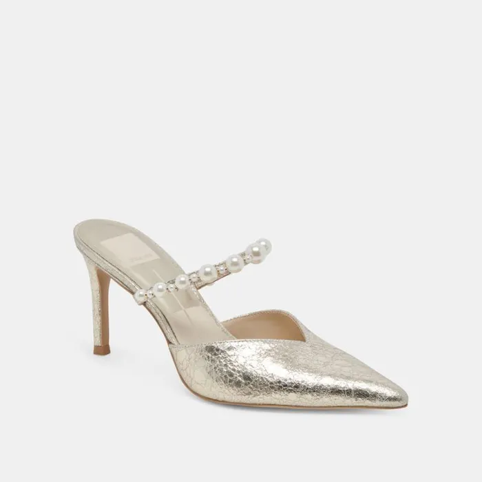 Dolce Vita Kanika Heels Vintage Gold Pearls Women Mules and Clogs