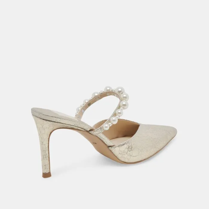 Dolce Vita Kanika Heels Vintage Gold Pearls Women Mules and Clogs