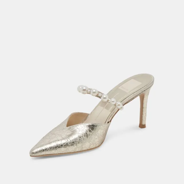 Dolce Vita Kanika Heels Vintage Gold Pearls Women Mules and Clogs
