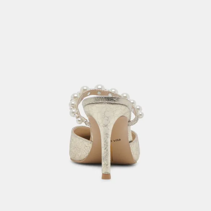 Dolce Vita Kanika Heels Vintage Gold Pearls Women Mules and Clogs