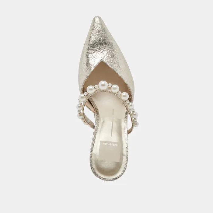 Dolce Vita Kanika Heels Vintage Gold Pearls Women Mules and Clogs