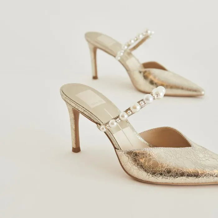 Dolce Vita Kanika Heels Vintage Gold Pearls Women Mules and Clogs
