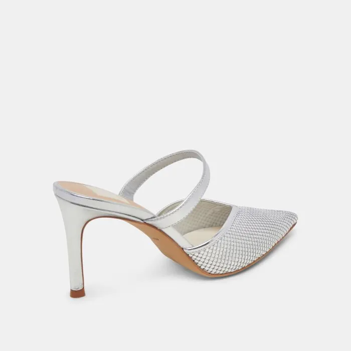 Dolce Vita Kanika Mesh Heels Silver Metallic Mesh Women Mules and Clogs