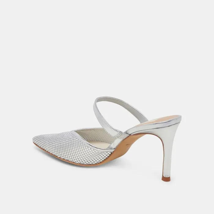 Dolce Vita Kanika Mesh Heels Silver Metallic Mesh Women Mules and Clogs