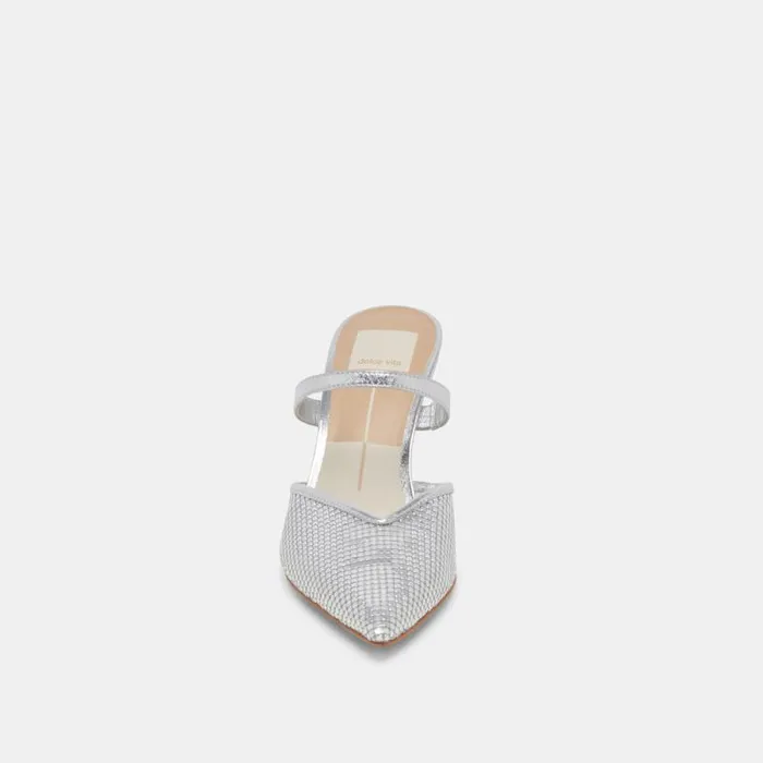 Dolce Vita Kanika Mesh Heels Silver Metallic Mesh Women Mules and Clogs