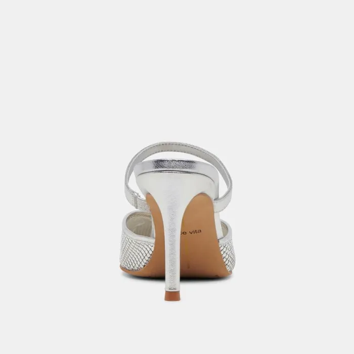 Dolce Vita Kanika Mesh Heels Silver Metallic Mesh Women Mules and Clogs
