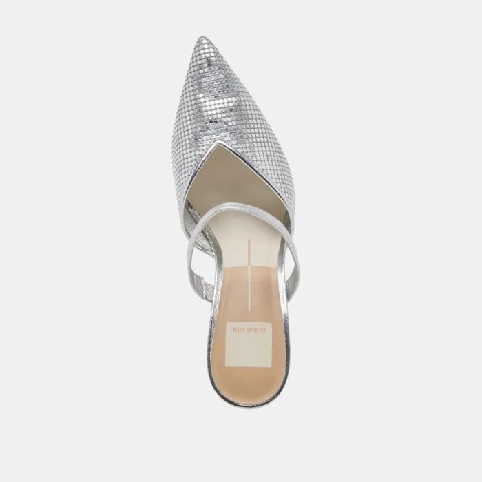 Dolce Vita Kanika Mesh Heels Silver Metallic Mesh Women Mules and Clogs