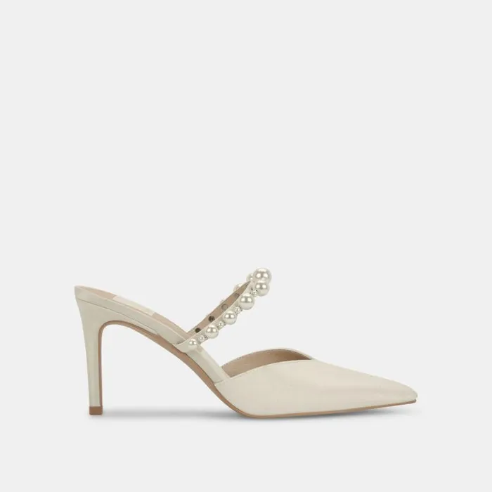 Dolce Vita Kanika Pearl Wide Heels Vanilla Pearls Women Mules and Clogs