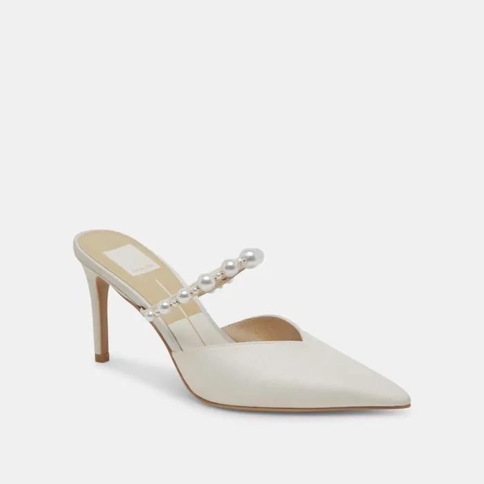 Dolce Vita Kanika Pearl Wide Heels Vanilla Pearls Women Mules and Clogs