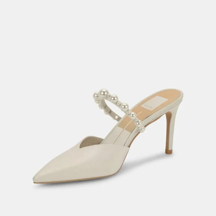 Dolce Vita Kanika Pearl Wide Heels Vanilla Pearls Women Mules and Clogs