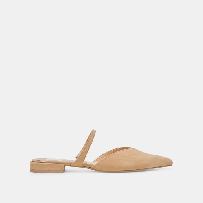 Dolce Vita Kanika Wide Flats Tan Suede Women Mules and Clogs