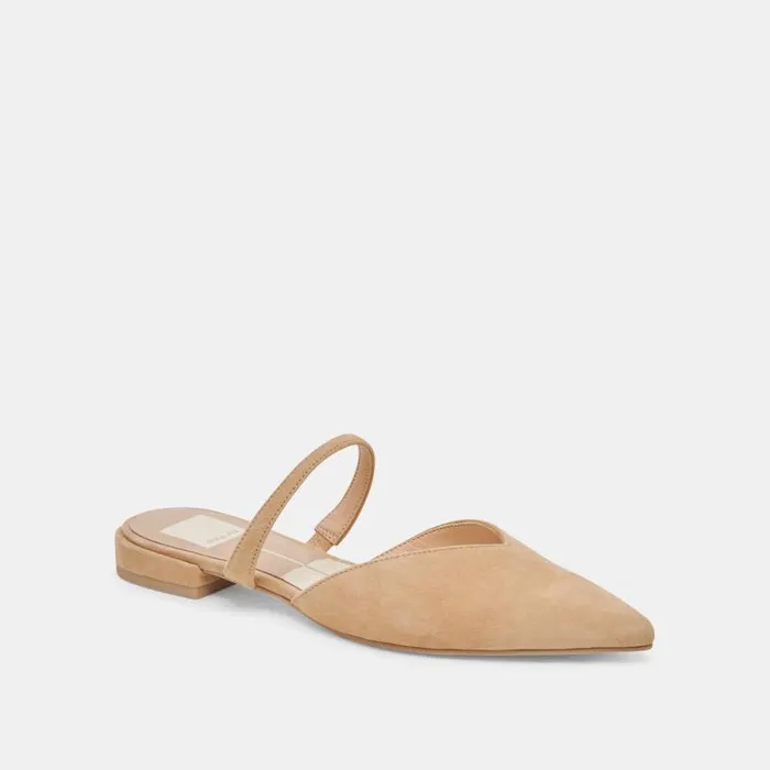 Dolce Vita Kanika Wide Flats Tan Suede Women Mules and Clogs