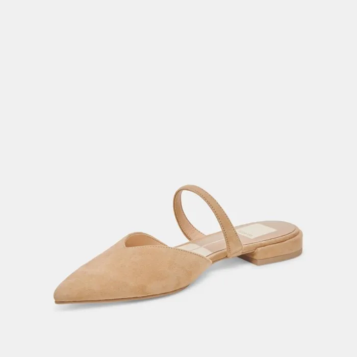Dolce Vita Kanika Wide Flats Tan Suede Women Mules and Clogs