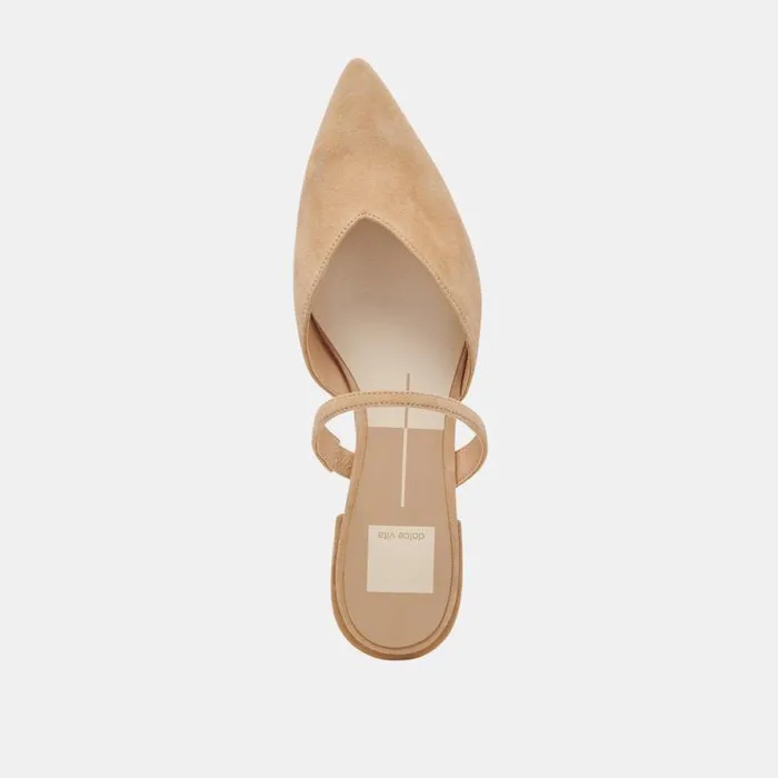Dolce Vita Kanika Wide Flats Tan Suede Women Mules and Clogs