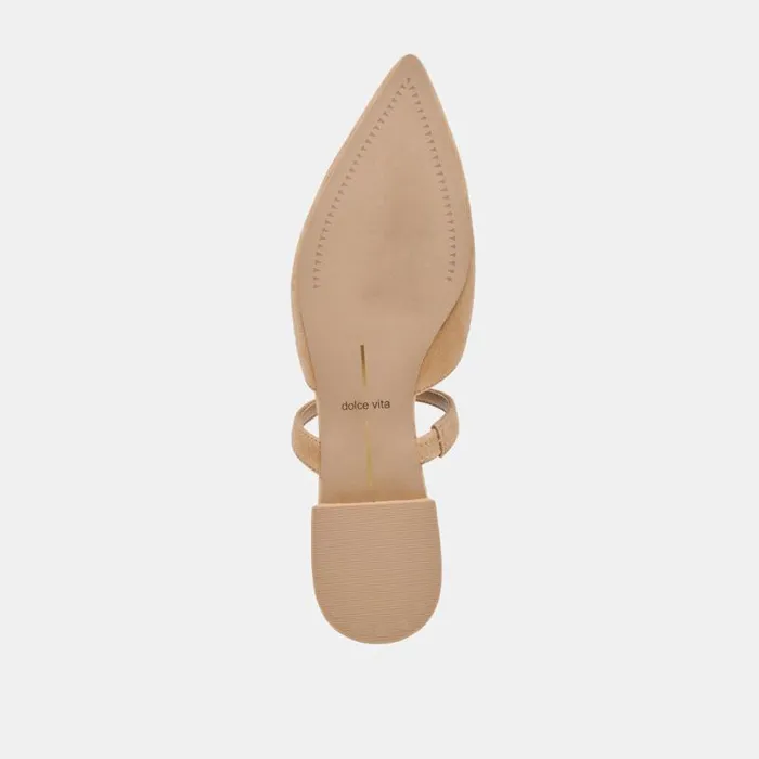 Dolce Vita Kanika Wide Flats Tan Suede Women Mules and Clogs